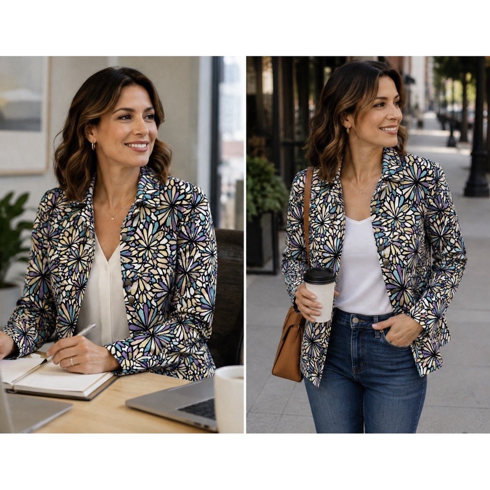 Life Style Lightweight Sequined Jacket Floral Purple Black Blue pink Size PM